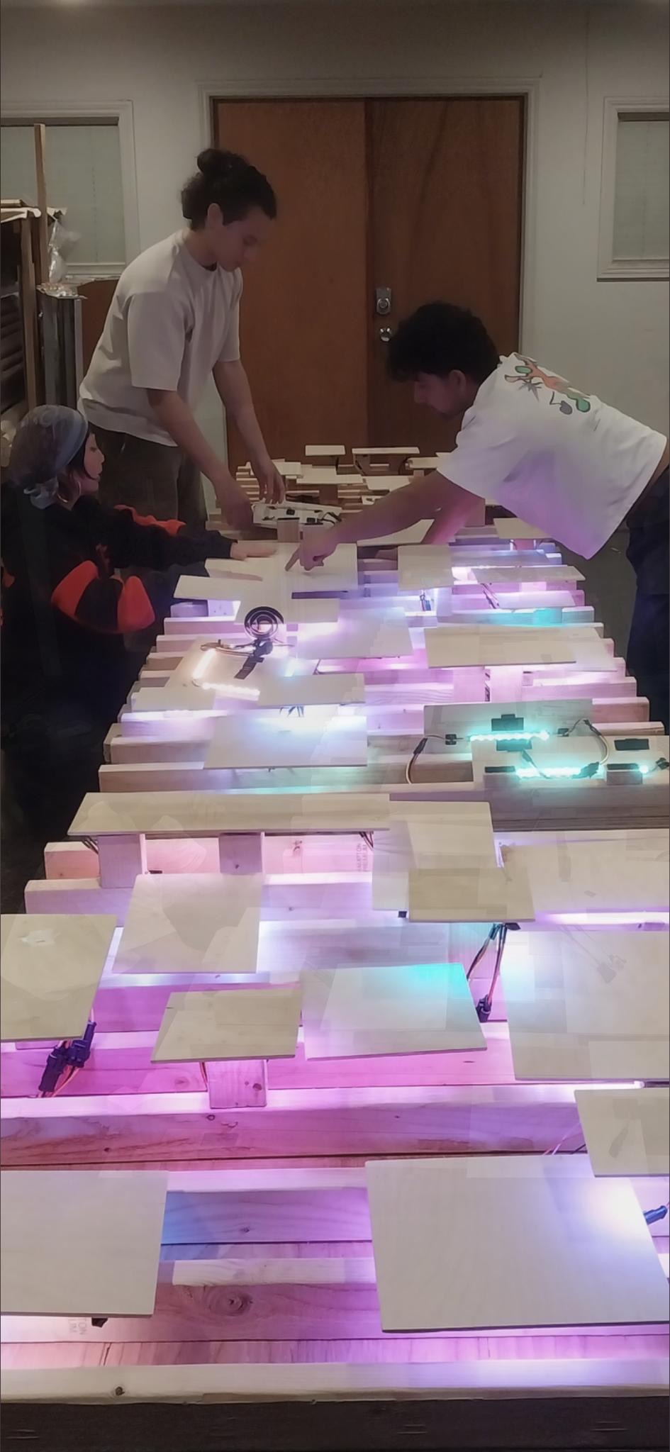 Lighting panels assembled on the stage